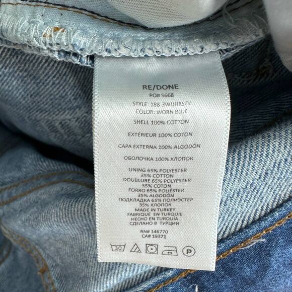 Re/Done Blue High Waisted 70s Ultra Stove Pipe Raw Hem Straight Leg Jeans Sz 28 - Picture 6 of 7